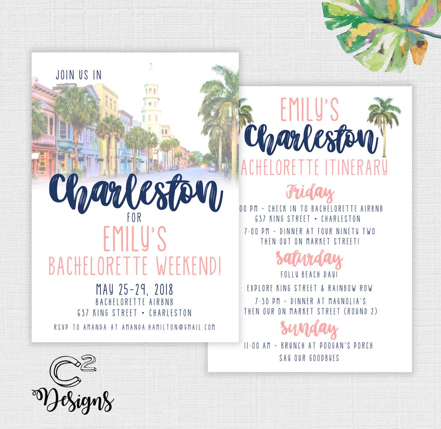 Charleston Bachelorette Party Invitation And Itinerary Custom