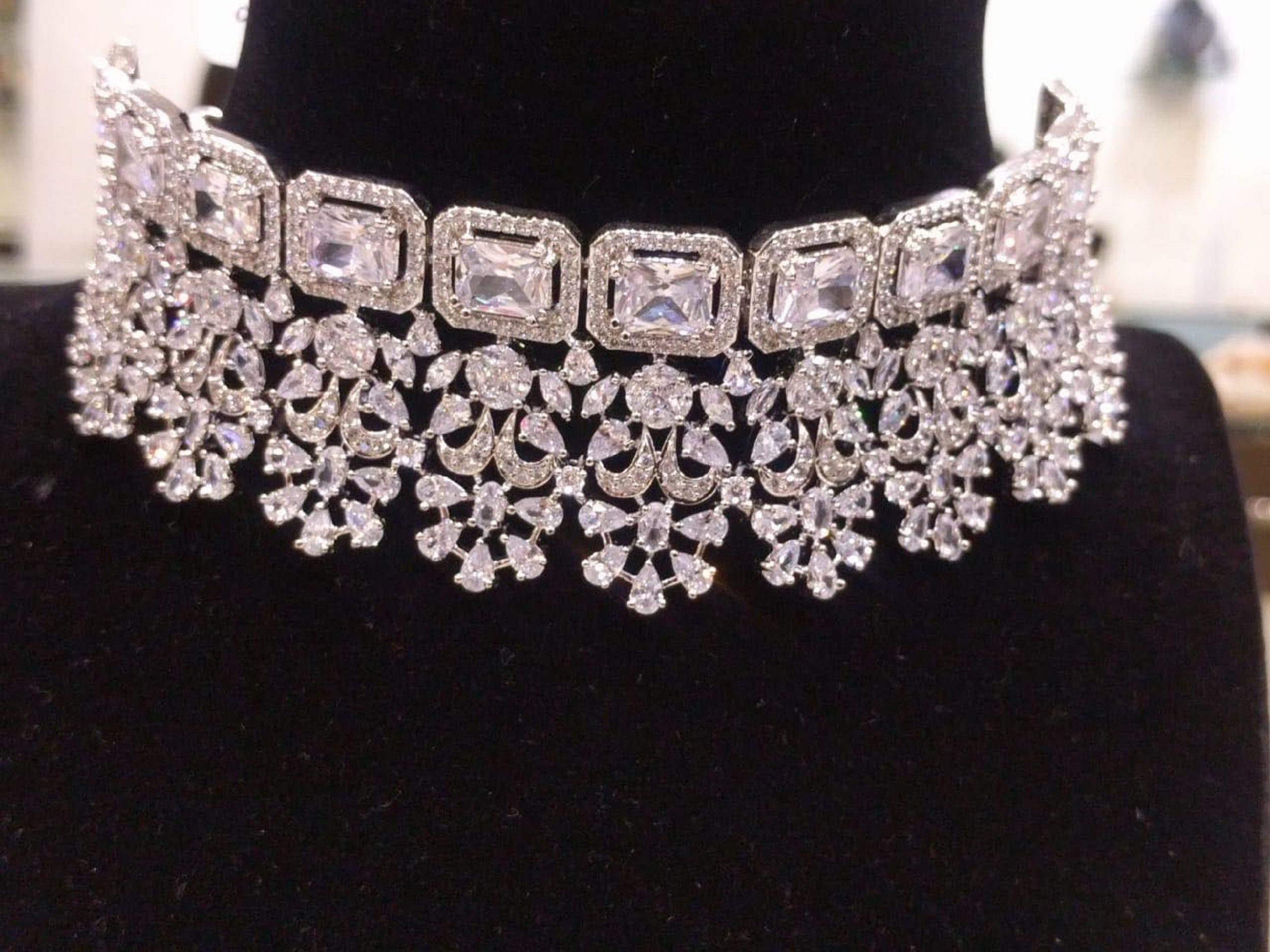 Indian Jewelry American Diamond Necklace Set Jewelry Choker With
