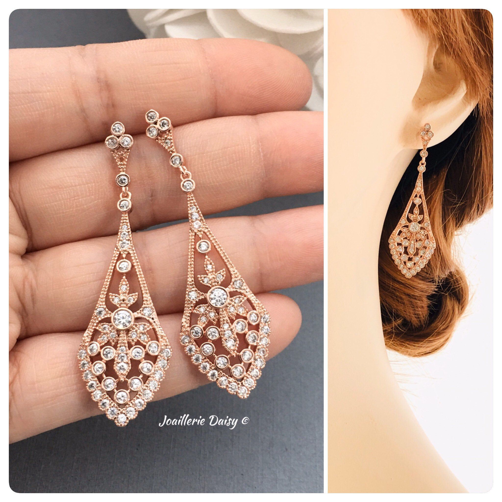 Art Deco Statement Crystal Wedding Earrings Bridal Earrings