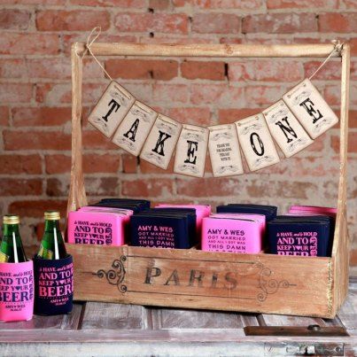 Cute Way To Display Can Coolers At A Wedding Coolies Favors