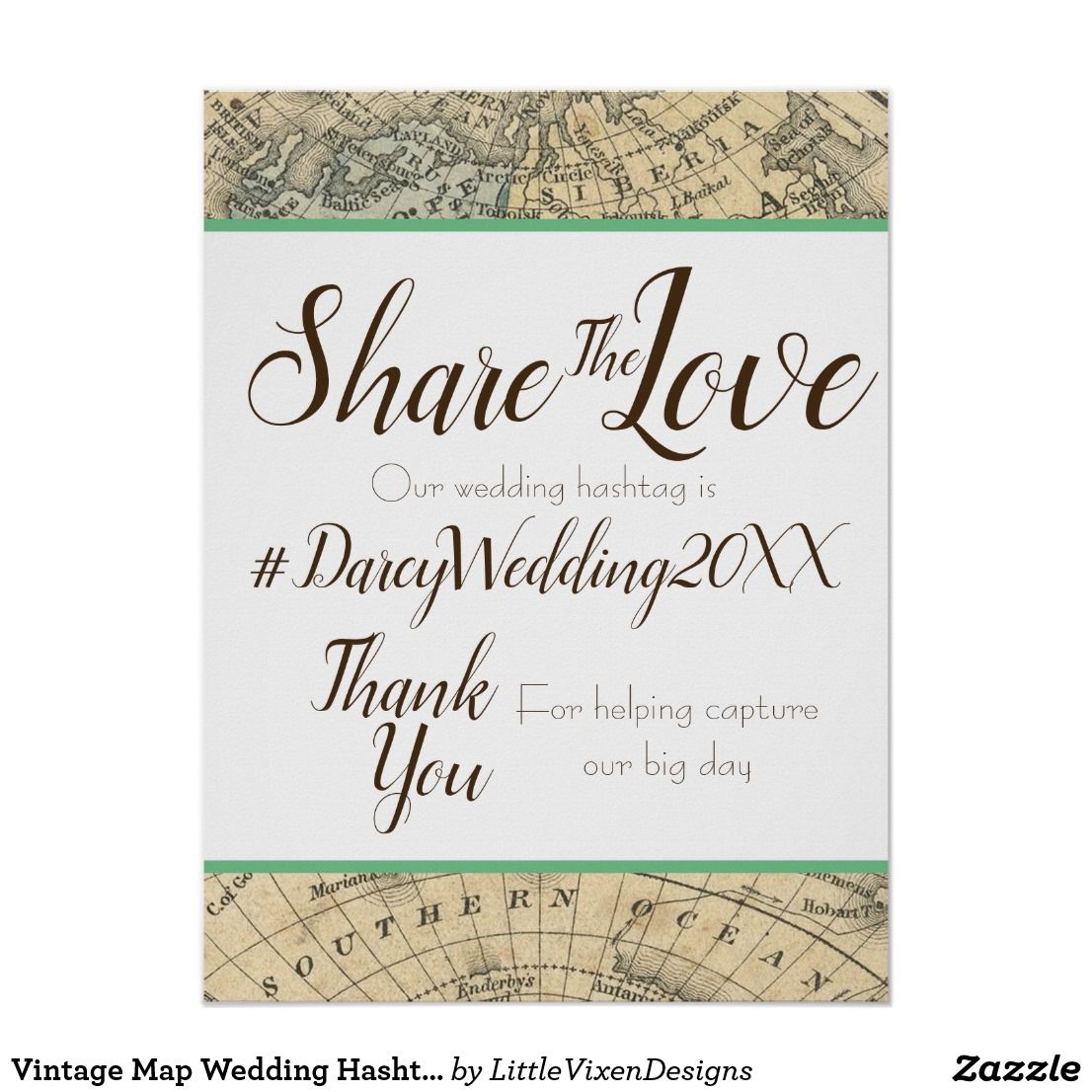 Vintage Map Wedding Hashtag Sign Zazzle Co Uk Wedding Hashtag