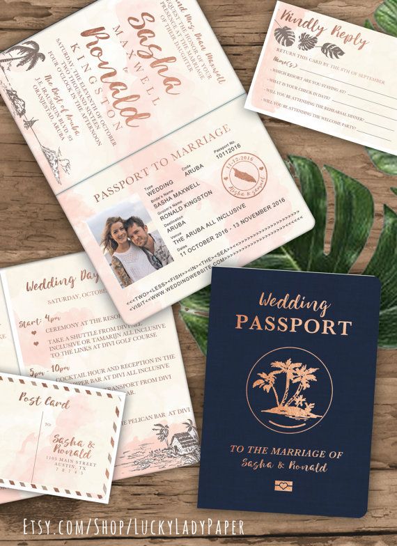 Beach Wedding Passport Save The Date Destination Invitation Set In