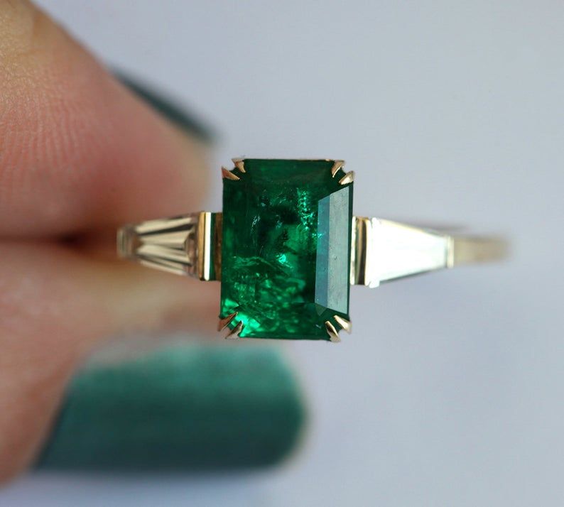 Natural Emerald Diamond Ring Emerald Engagement Ring With Natural