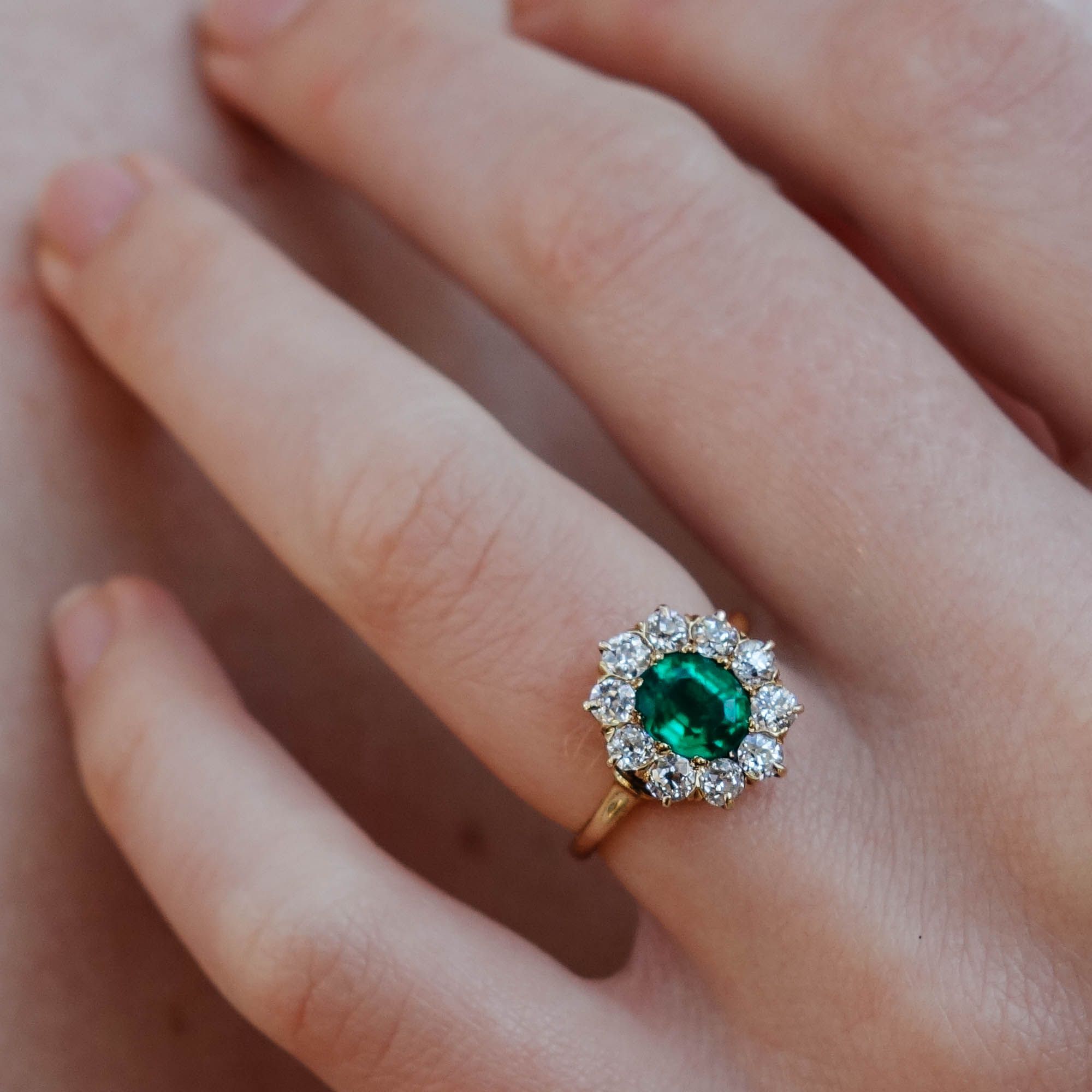 Emerald And Diamond Cluster Engagement Ring Cluster Engagement
