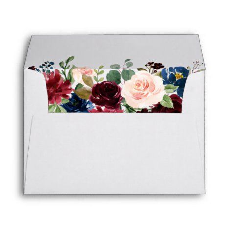 Watercolor Blue Burgundy Pink Floral Wedding Envelope Zazzle Com