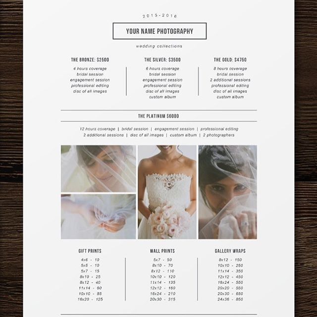 Free Photographer Pricing Guide Template Wedding Photography