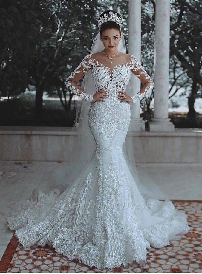 Glamorous Long Sleeve Wedding Dresses New Arrival Mermaid Bridal