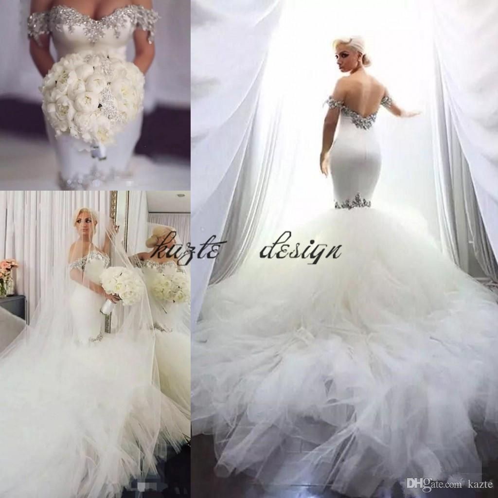 Bling Bling Mermaid Satin Wedding Dresses Crystal Beaded Slim