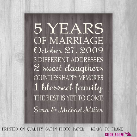 5th Anniversary Gift Print Or Canvas 5 Years Of Marriage