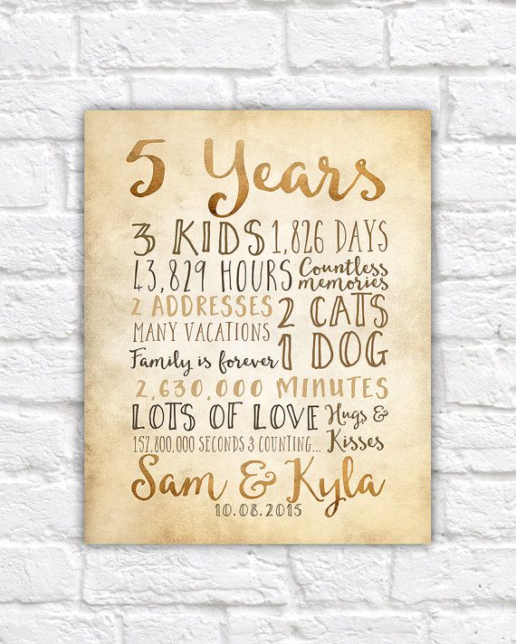5 Year Anniversary Gift 5th Year Of Marriage Or Dating Rustic