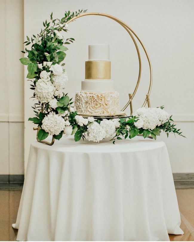 Be Cool To Do A Mini Arch To Match The Actual Arch Wedding Cake Table Vintage Wedding Centerpieces Wedding Table Decorations