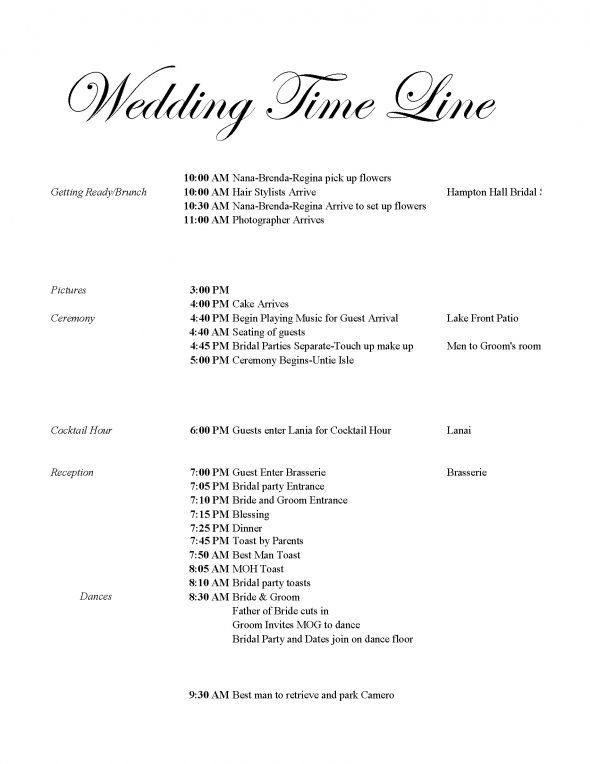 Wedding Day Timeline 3 30pm Ceremony Wedding Reception Timeline