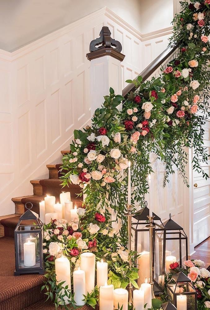 21 Chic Wedding Flower Decor Ideas Wedding Decorations Stair