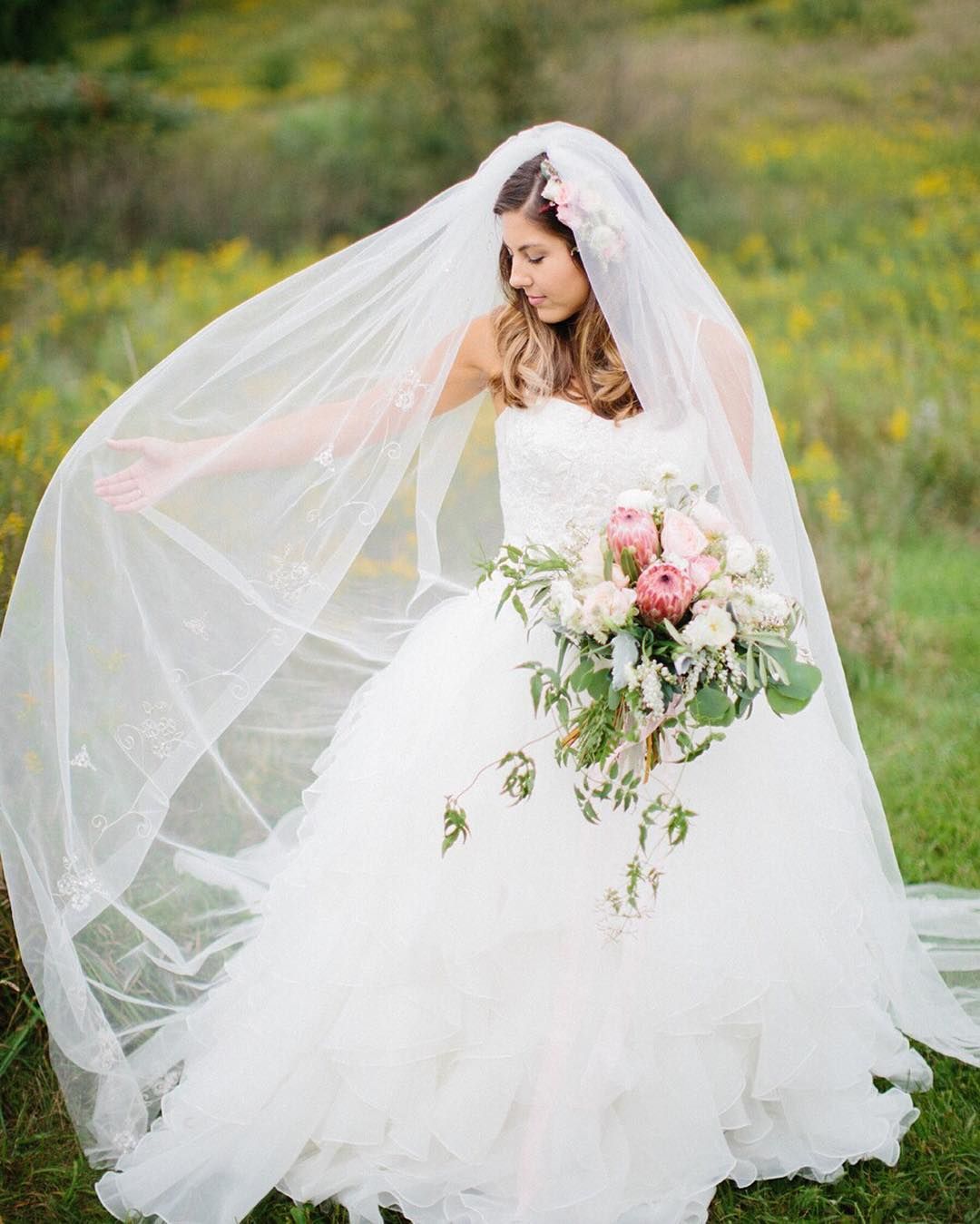 A Bridal Ball Gown And Cathedral Veil Make For A Classic Combination For Your Wedding Dress Preservation Davids Bridal Wedding Dresses Romantic Wedding Photos