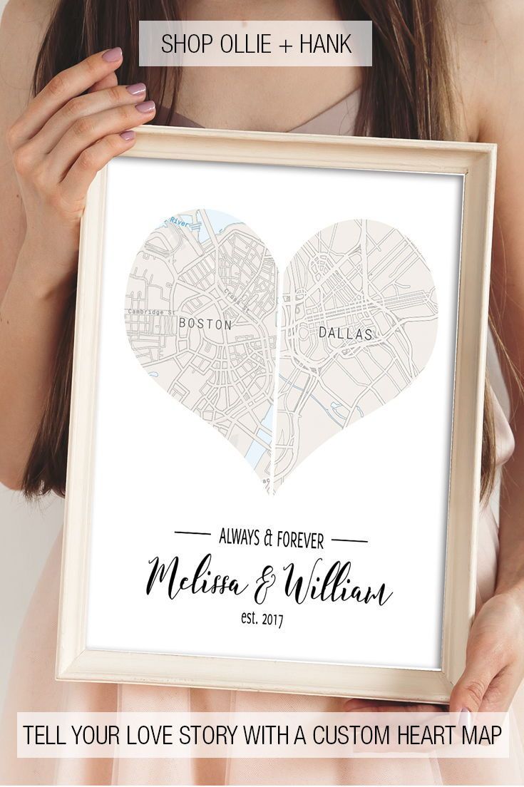 First Wedding Anniversary Gifts Heart Map Print Two Become One