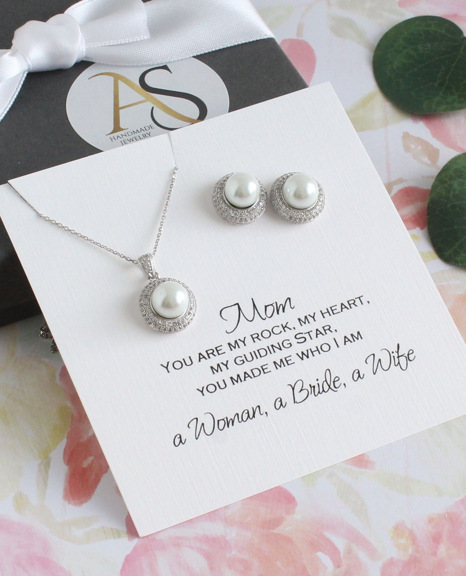 Wedding Gift For Sister In Law Pearl Silver Necklace And Earrings
