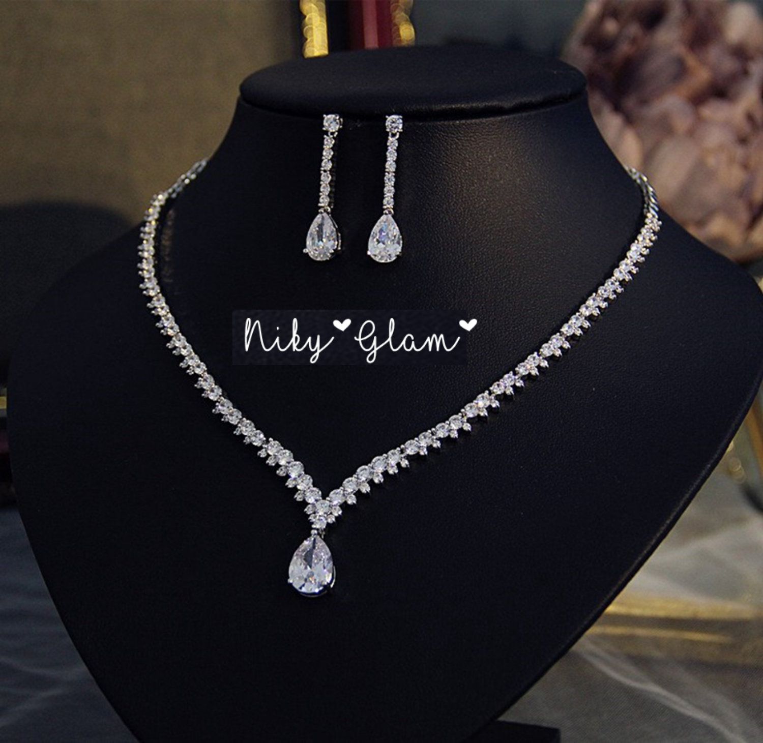 Crystal Bridal Jewelry Set Rhine Stone Elegant Necklace And