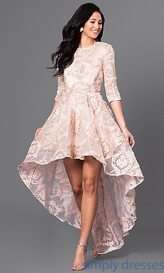 High Low Lace Dress With 3 4 Length Sleeves Formal Dresses With