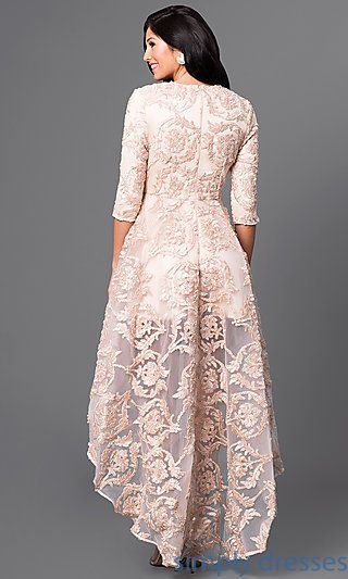 High Low Lace Dress With 3 4 Length Sleeves High Low Lace Dress