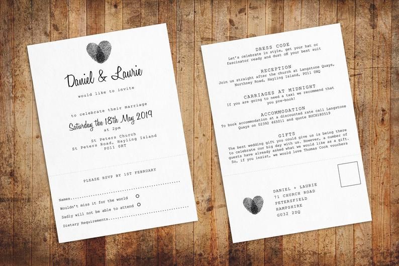 Rustic Fingerprint 3 In 1 Wedding Invitation Rsvp Info Card In