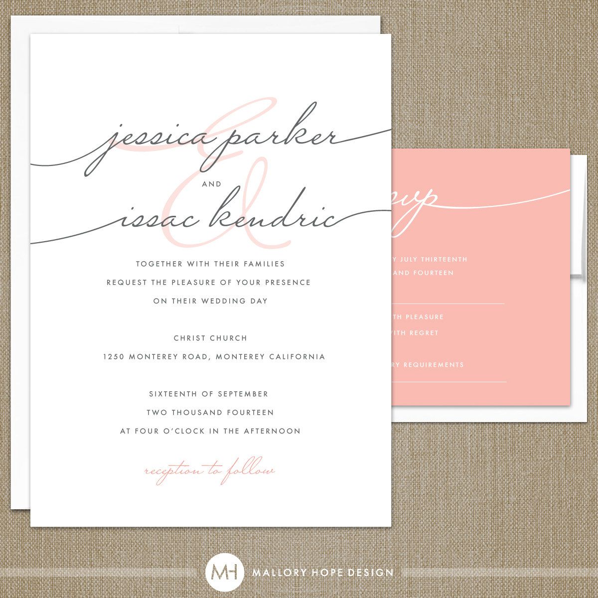 Handwriting Simplicity Wedding Invitation Rsvp Set Black White