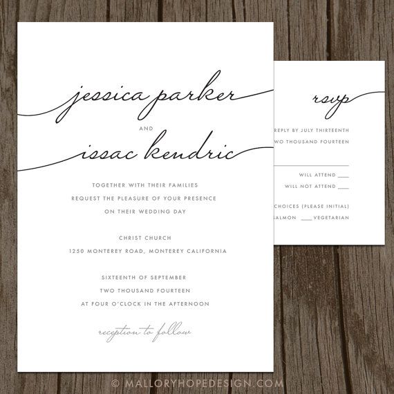 Handwriting Simplicity Wedding Invitation Rsvp Set Black White