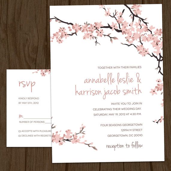 Cherry Blossoms Wedding Invitation Rsvp Set Floral Wedding