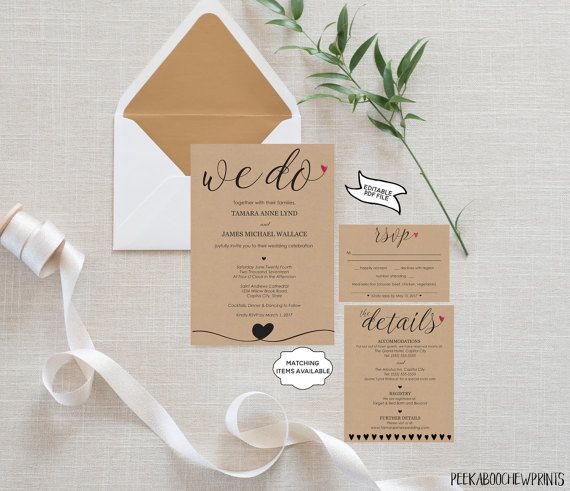 We Do Wedding Invitation Suite Editable Printable Set Including