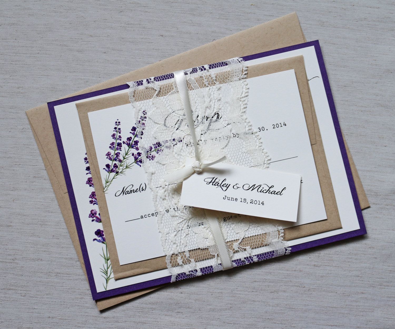 Elegant Lace Wedding Invitations Lavender Wedding Invitation