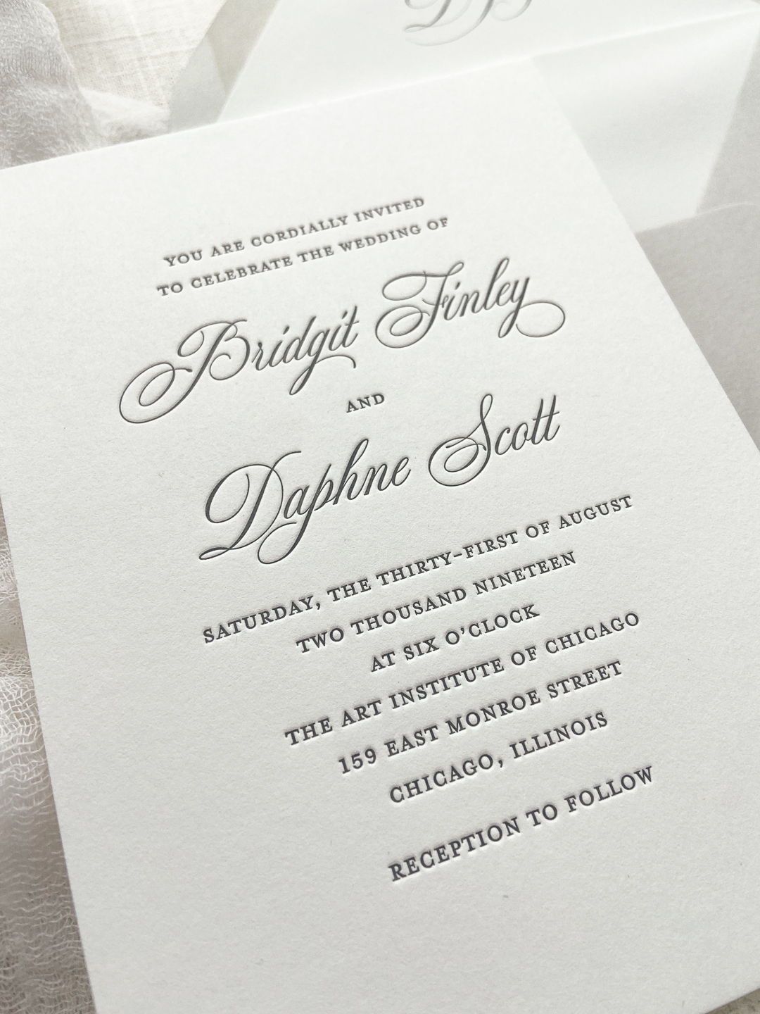 Simple Wedding Invitation Dark Gray Letterpress Printed Wedding
