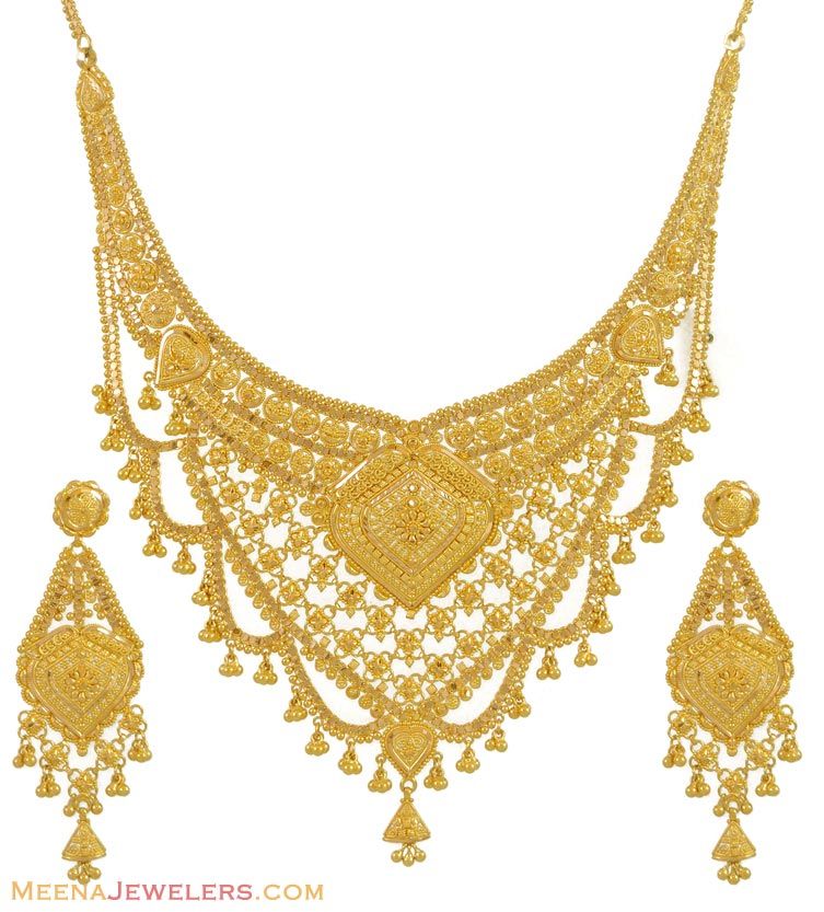 Gold 22kt Gold Indian Jewelry Indian Gold Necklace Set 22 Kt