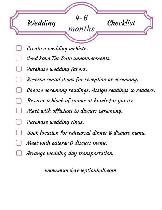 Wedding Planning Checklist 4 6 Months Wedding Day Checklist