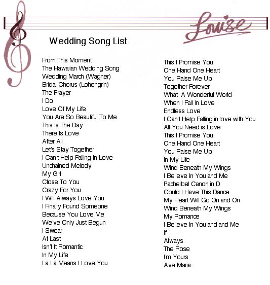 List Of Wedding Songs Wedding Ceremony Music Playlist