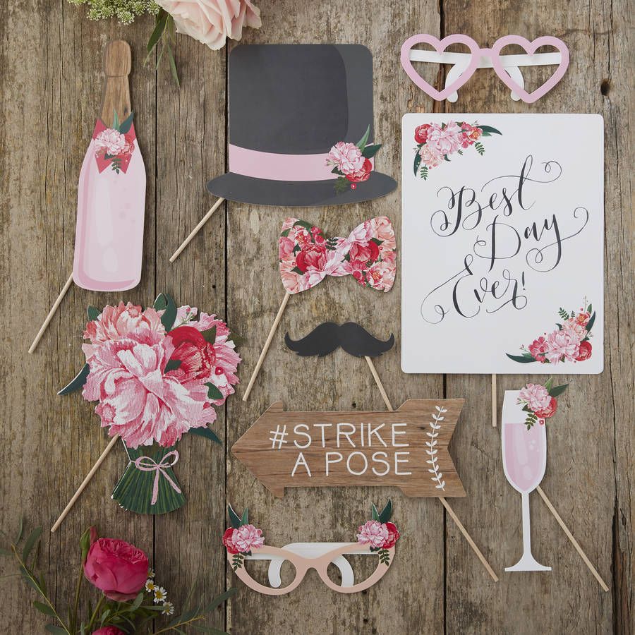 Boho Floral Design Wedding Photo Booth Props Kit Booth Wedding