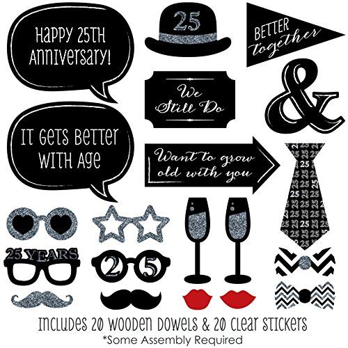 25th Anniversary Photo Booth Props Kit 20 Count Wedding