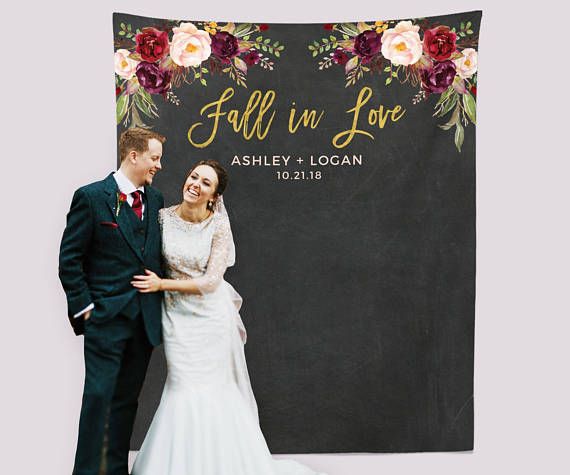 Fall In Love Wedding Banner Marsala Photo Backdrop Photo Booth