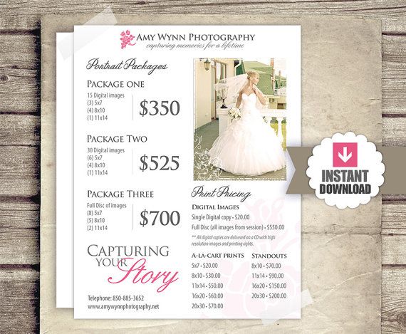 Wedding Price Sheet Photography Template Photographer Price List