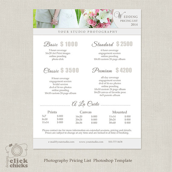 Wedding Photography Package Pricing List By Clickchicksdesigns