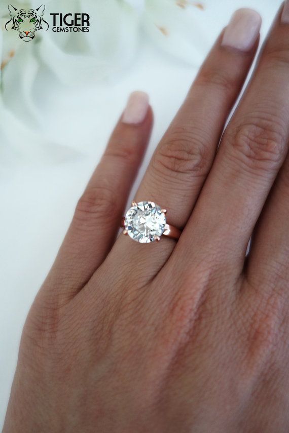 4 Ct Round Solitaire Engagement Ring Low Profile Wedding Ring