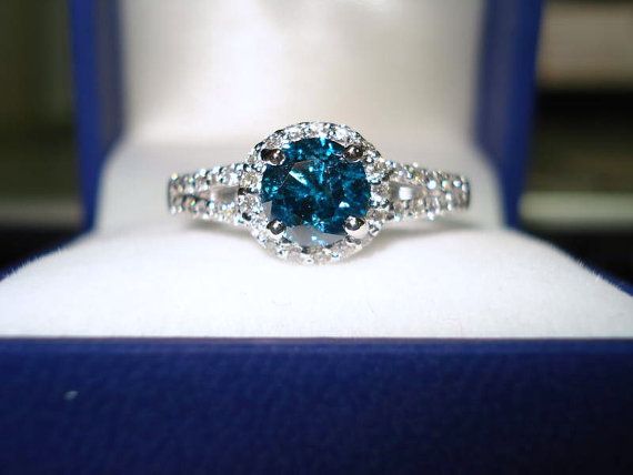 Platinum Blue Diamond Engagement Ring Wedding Ring Bridal Ring