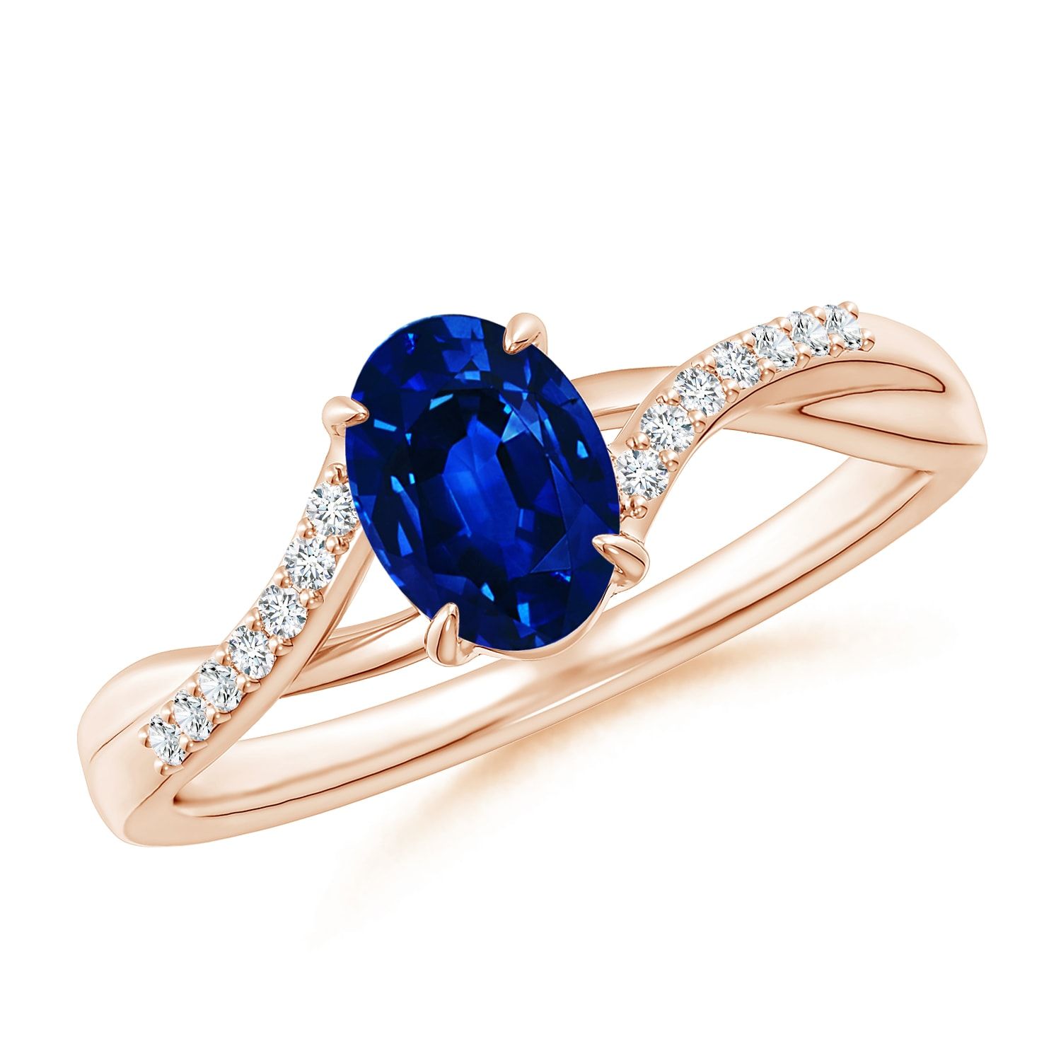 Oval Blue Sapphire Split Shank Ring With Diamond Accents