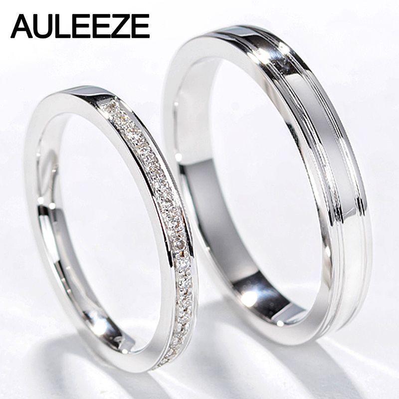 Auleeze Classic Natural Diamond Couple Rings Men Women Wedding Ring 18k White Gold Engagement Ring Real Diamond Jewelry Engagement Rings Wedding Rings For Women Couple Rings