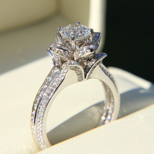 Gorgeous Unique Flower Rose Diamond Engagement Ring Egl