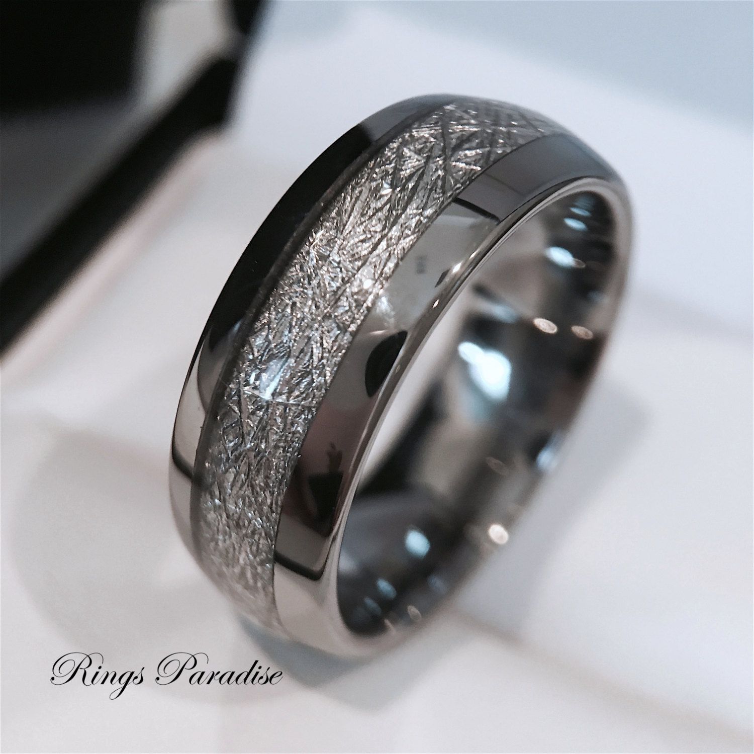 Black Beveled Rose Mens Wedding Rings Tungsten Wedding Rings