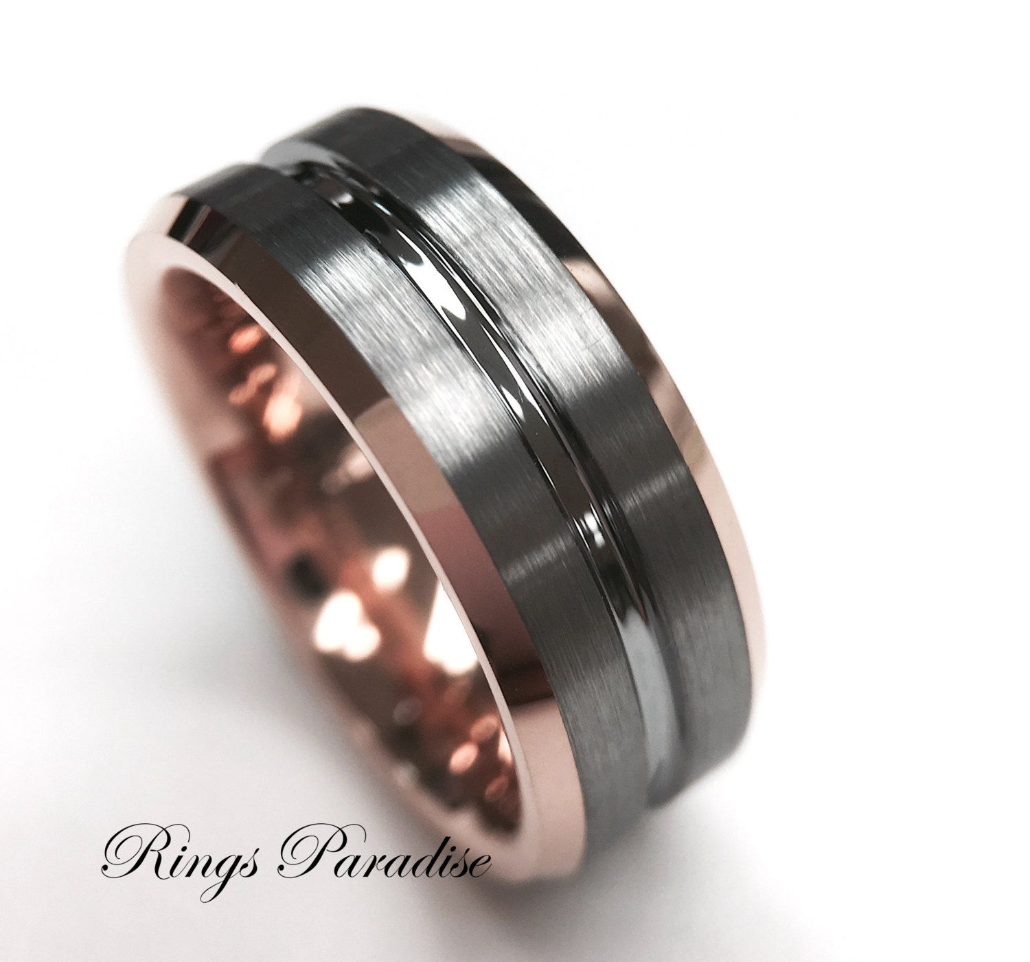 Mens Tungsten Ring Rose Gold Wedding Band Engagement Rings
